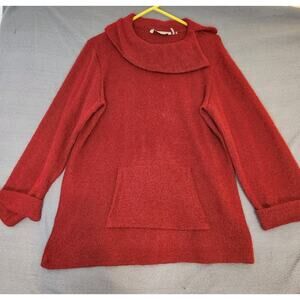 Soft‎ Surroundings Cowl Neck Womens Pullover Red Soft Fuzzy Sweater Pocket Sz L